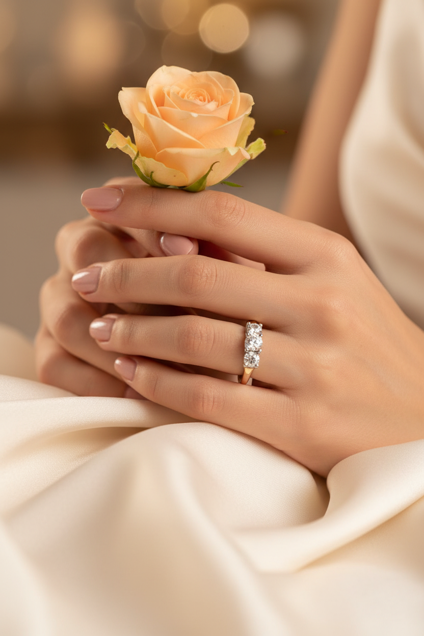 Diamond Anniversary Ring – 1/2 ctw Past Present Future, 14K Yellow Gold & Platinum