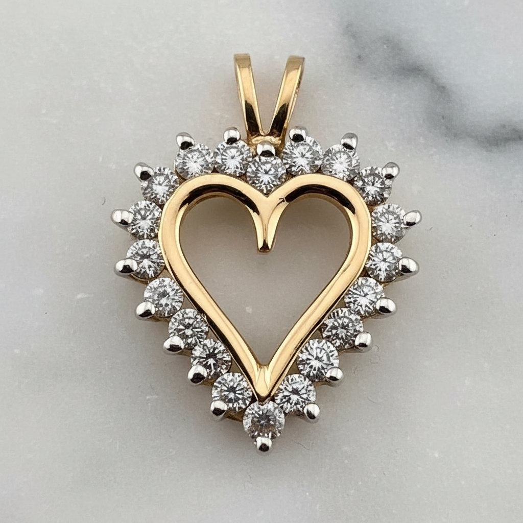 Diamond Heart Necklace Pendant – 1.00 ctw in 10 Karat Yellow Gold