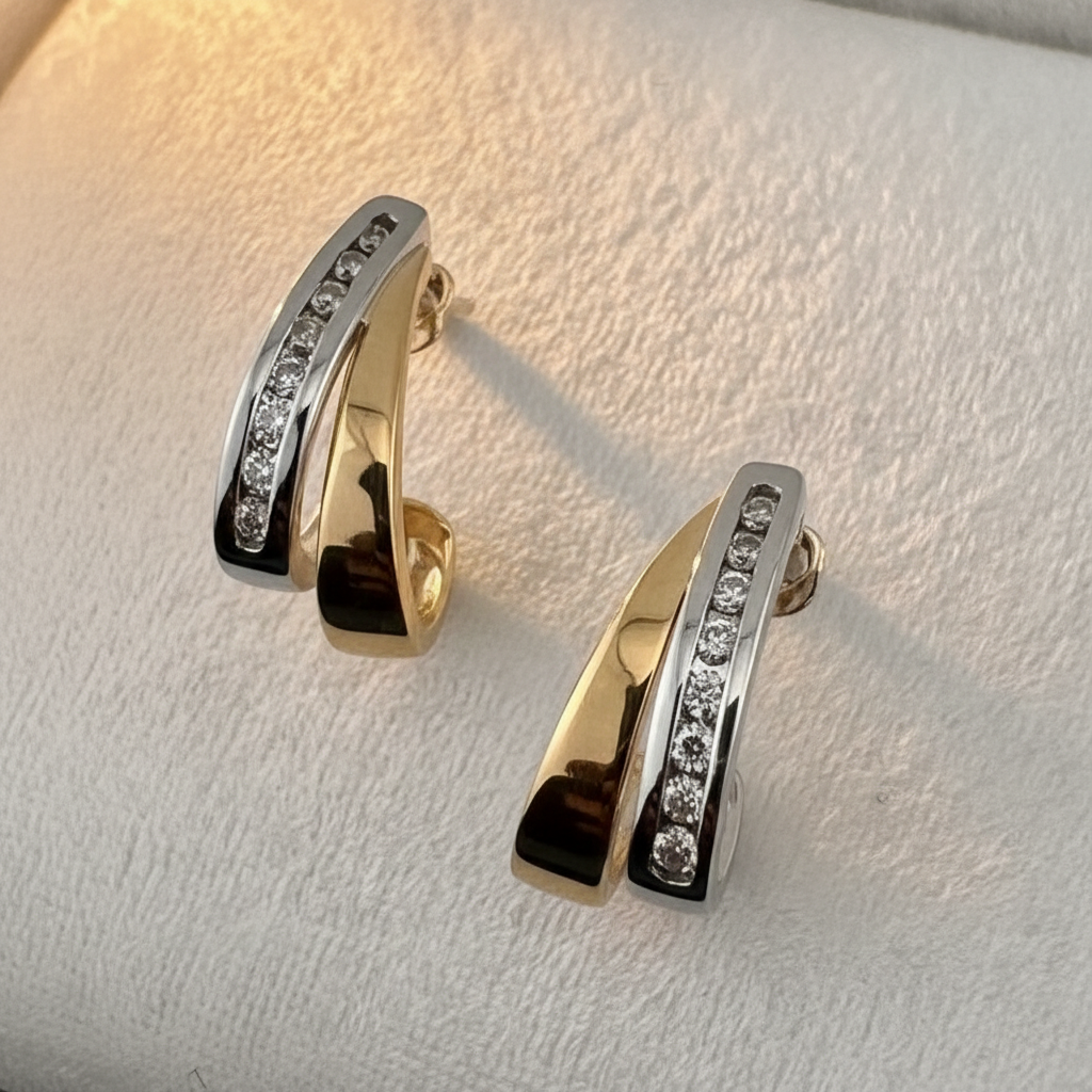 1/3 ctw Diamond J Hoop Earrings | 14kt Two-Tone Gold Fine Jewelry