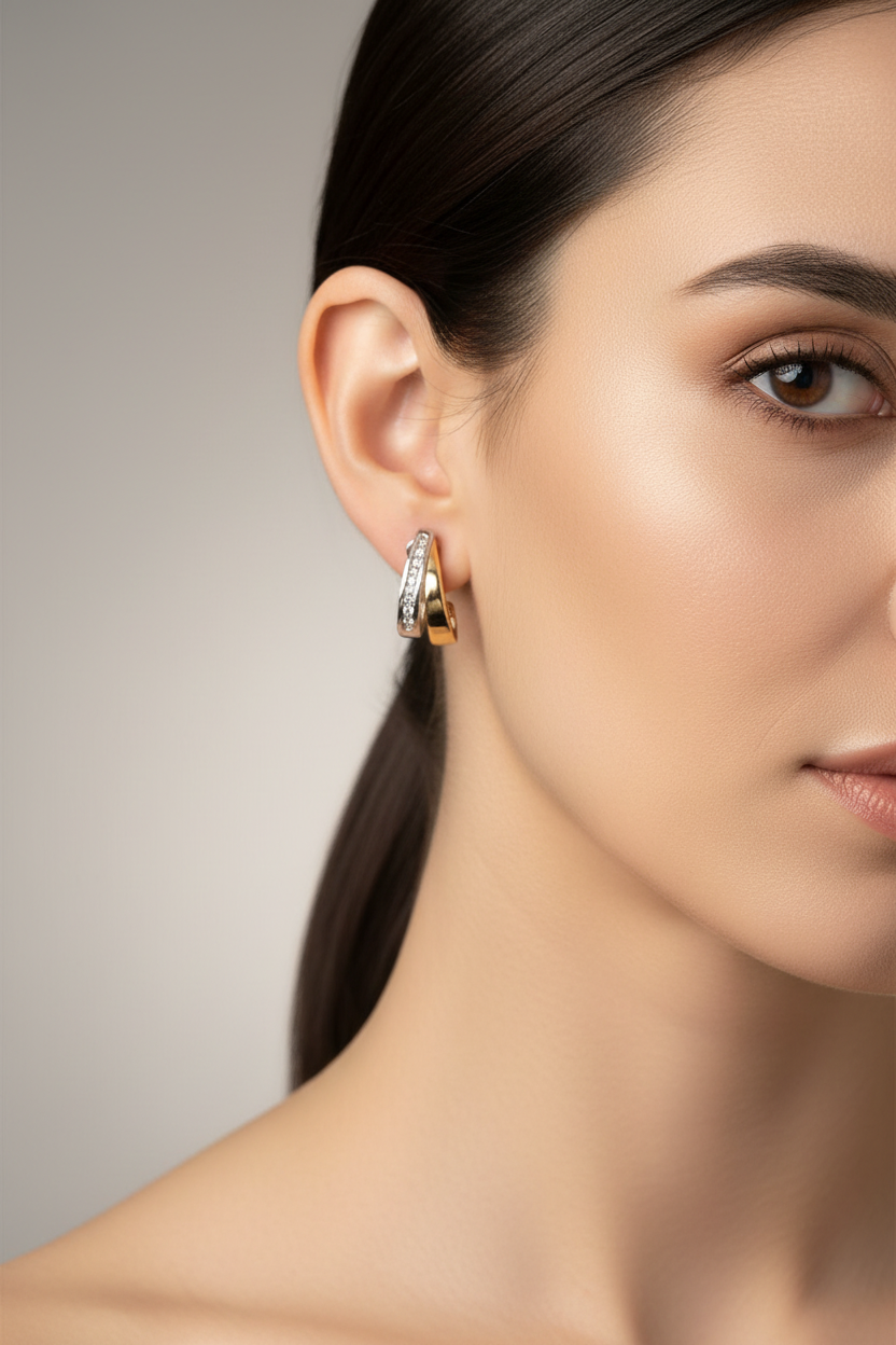 1/3 ctw Diamond J Hoop Earrings | 14kt Two-Tone Gold Fine Jewelry