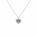 Silver-tone crystal pavé MOM heart pendant necklace with banner detail suspended on white background