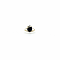 10K yellow gold Mom script ring with oval black onyx center stone on white background