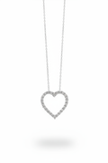 1/2ctw open heart diamond pendant necklace in 10kt white gold with 18 inch rope chain suspended on white background