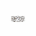 14K white gold pavé diamond braided band ring on white background