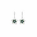 Sterling silver hand-spun filigree green enamel flower drop earrings on white background