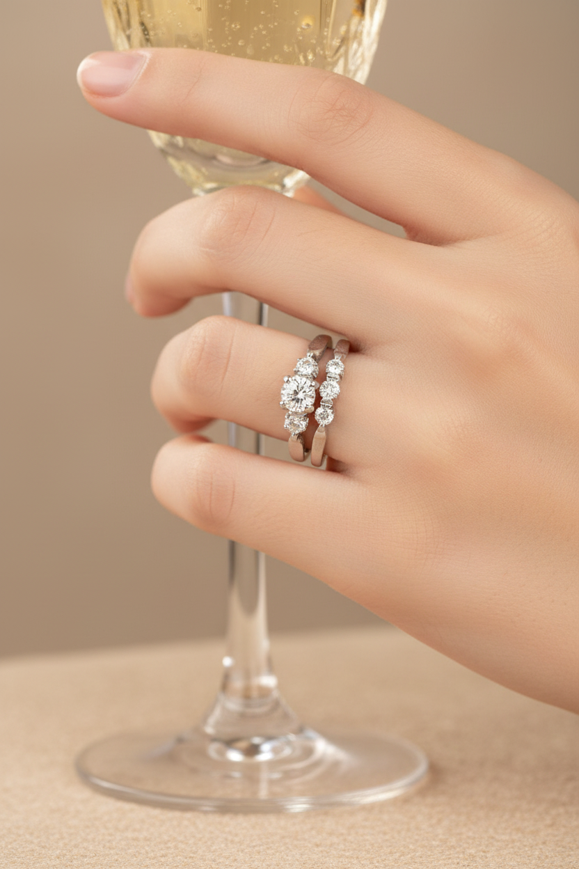 Platinum Diamond Bridal Set - On Model's Finger v2