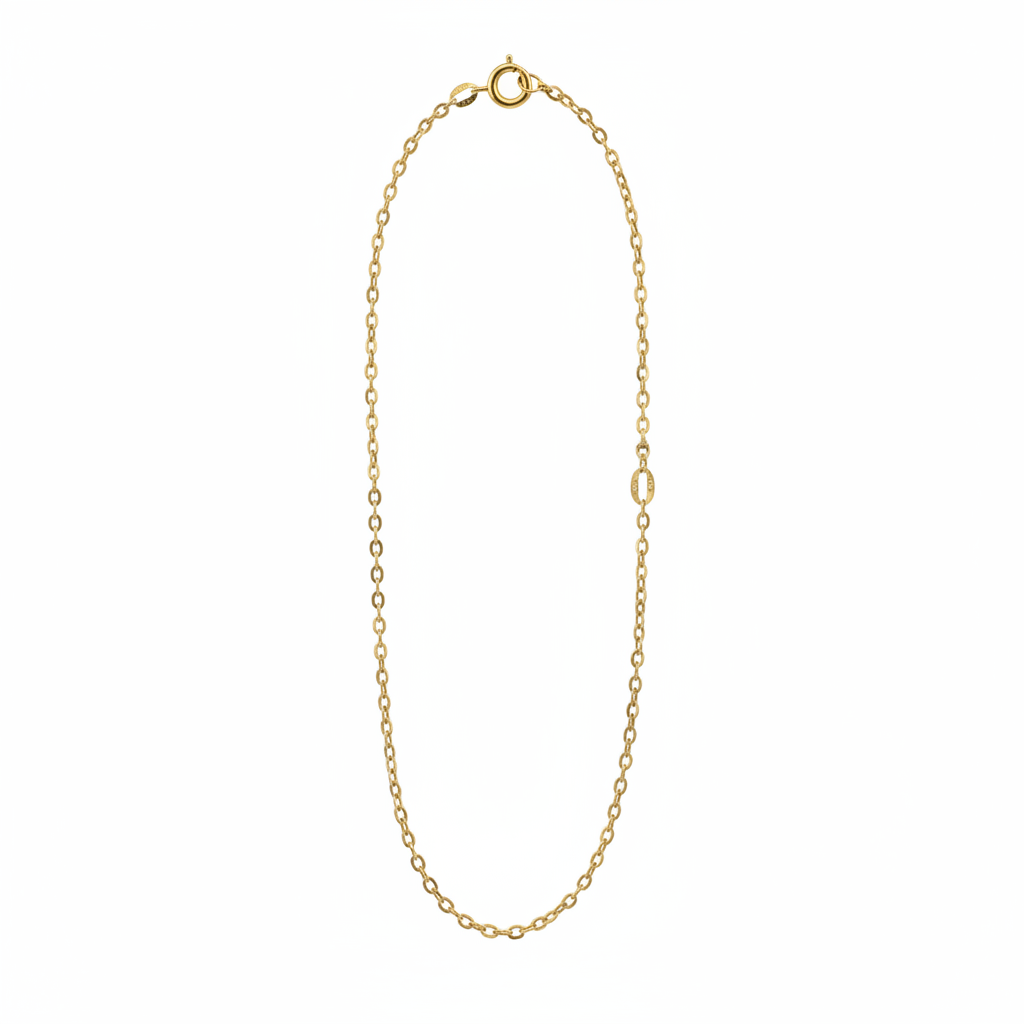 Gold chain necklace floating straight on clean white background