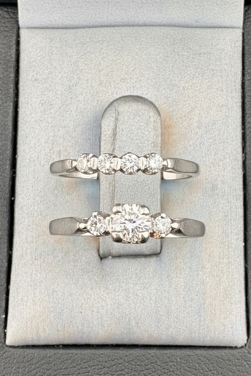 Platinum Diamond Bridal Set - On Model's Finger v4