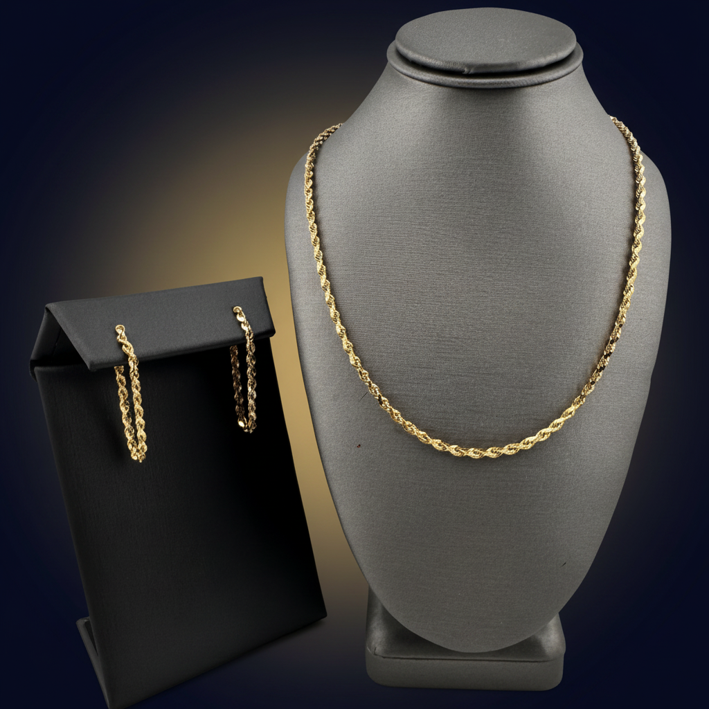 14K Yellow Gold Rope Chain Set - Creative Background