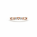 14K rose gold diamond milgrain stackable band ring on white background