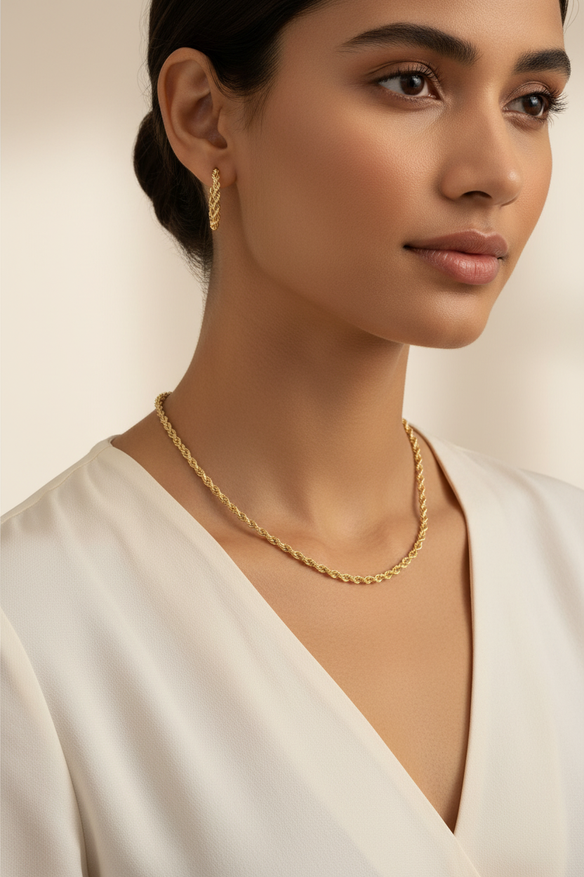 14K Yellow Gold Rope Chain Set - Lifestyle