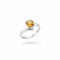 1.30 ct. cushion-cut citrine and diamond accent 14kt white gold ring suspended on white background