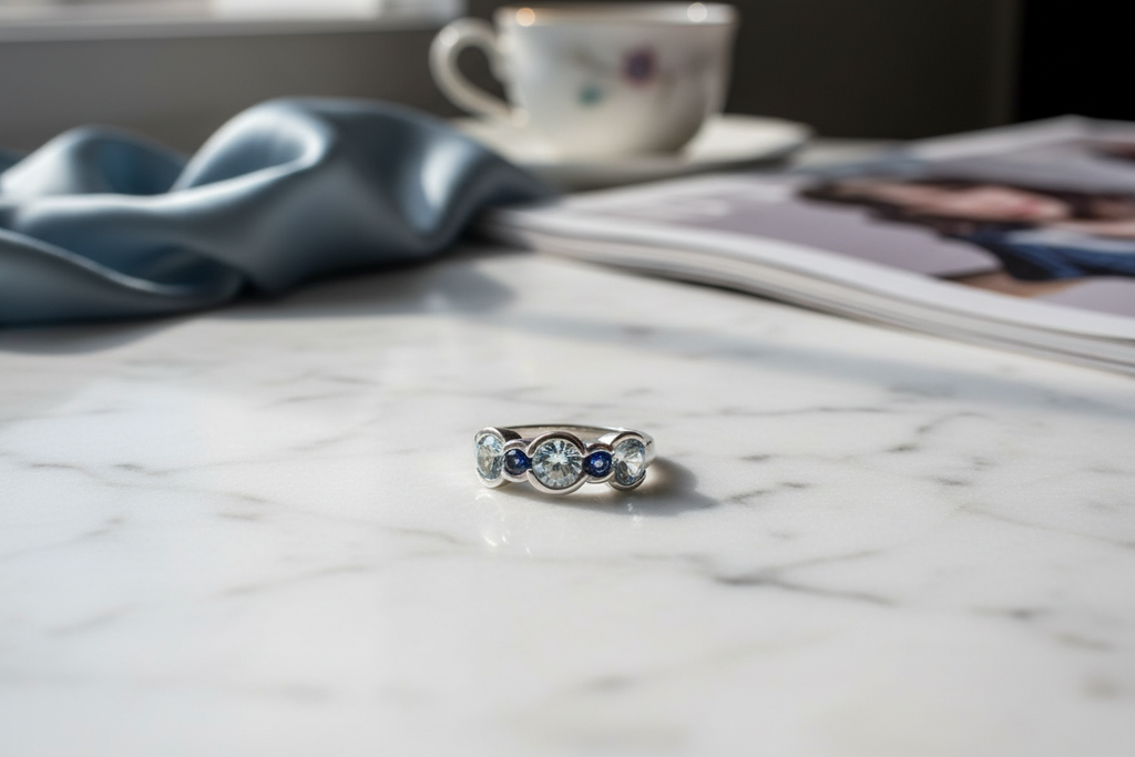 14K White Gold Aquamarine & Blue Sapphire Ring lifestyle photo