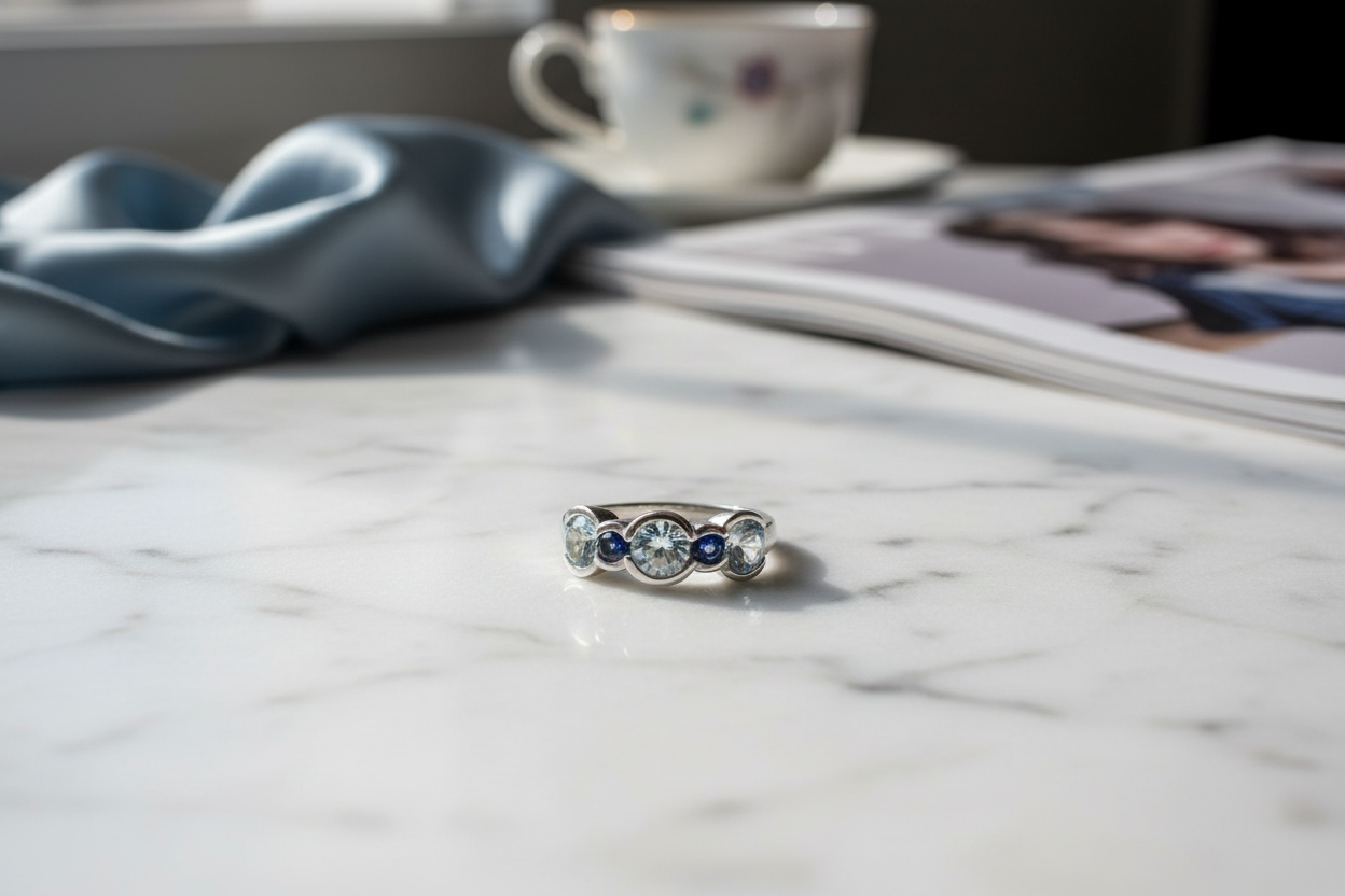 14K White Gold Aquamarine & Blue Sapphire Ring lifestyle photo