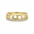 14K yellow gold chain link and micro-pavé diamond wedding band flat lay with diamond side forward