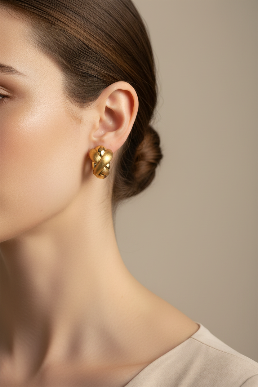 18K Yellow Gold J-Hoop Earrings - Lifestyle Shot