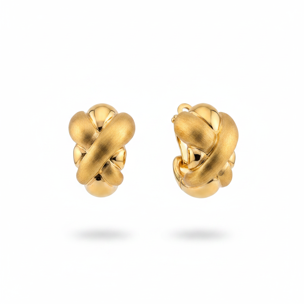 18K Yellow Gold J-Hoop Earrings - White Background