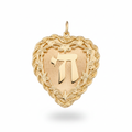14K Yellow Gold Heart Chai Pendant - Suspended White Background