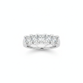 5-stone square step-cut diamond band in platinum floating on white background